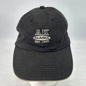 Vintage Alaska Hat Cap Strap Back Black Embroidered Arctic Circle Soft Dad
